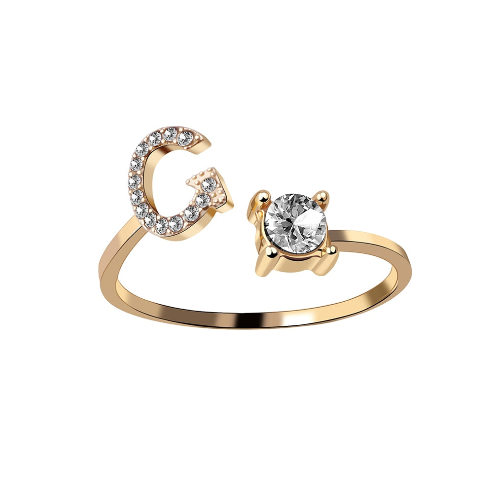 1PC Shining Rhinestone Mosaic 26 Letters Initial Ring New Fashion Opening Cuff Ring For Women Charm Jewelry Gift
