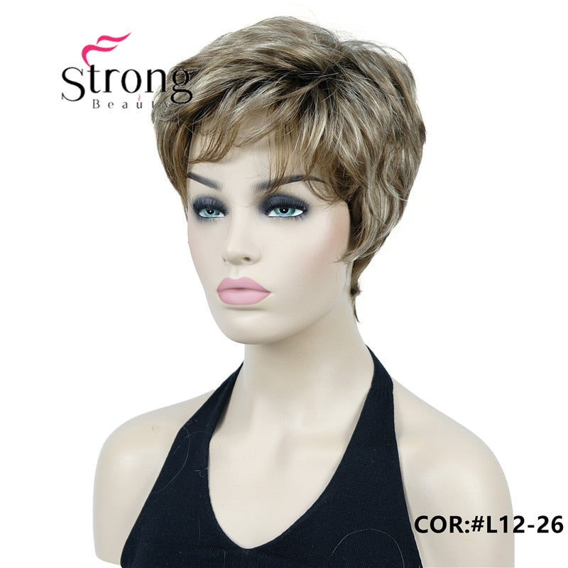 StrongBeauty Short Cute Brown Highlights Straight synthetic Women's Wig for Everyday COLOUR CHOICES