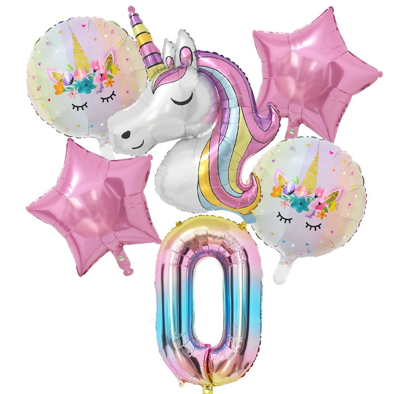 1Set Rainbow Unicorn Balloon 32 inch Number Foil Balloons 1st Kids Unicorn Theme Birthday Party Decorations Baby Shower Globos