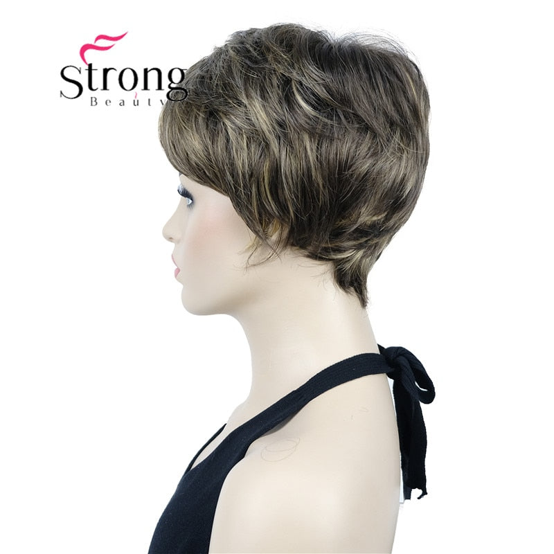 StrongBeauty Short Cute Brown Highlights Straight synthetic Women's Wig for Everyday COLOUR CHOICES
