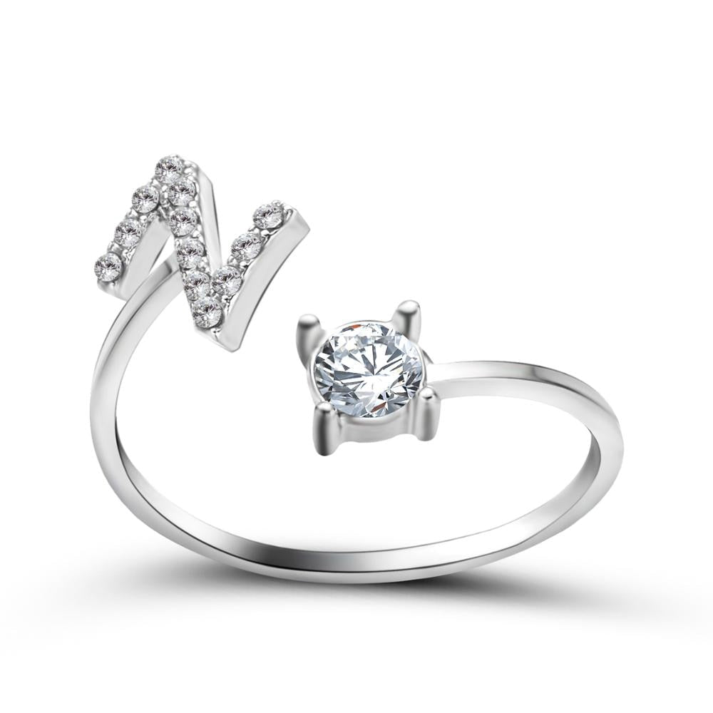 1PC Shining Rhinestone Mosaic 26 Letters Initial Ring New Fashion Opening Cuff Ring For Women Charm Jewelry Gift