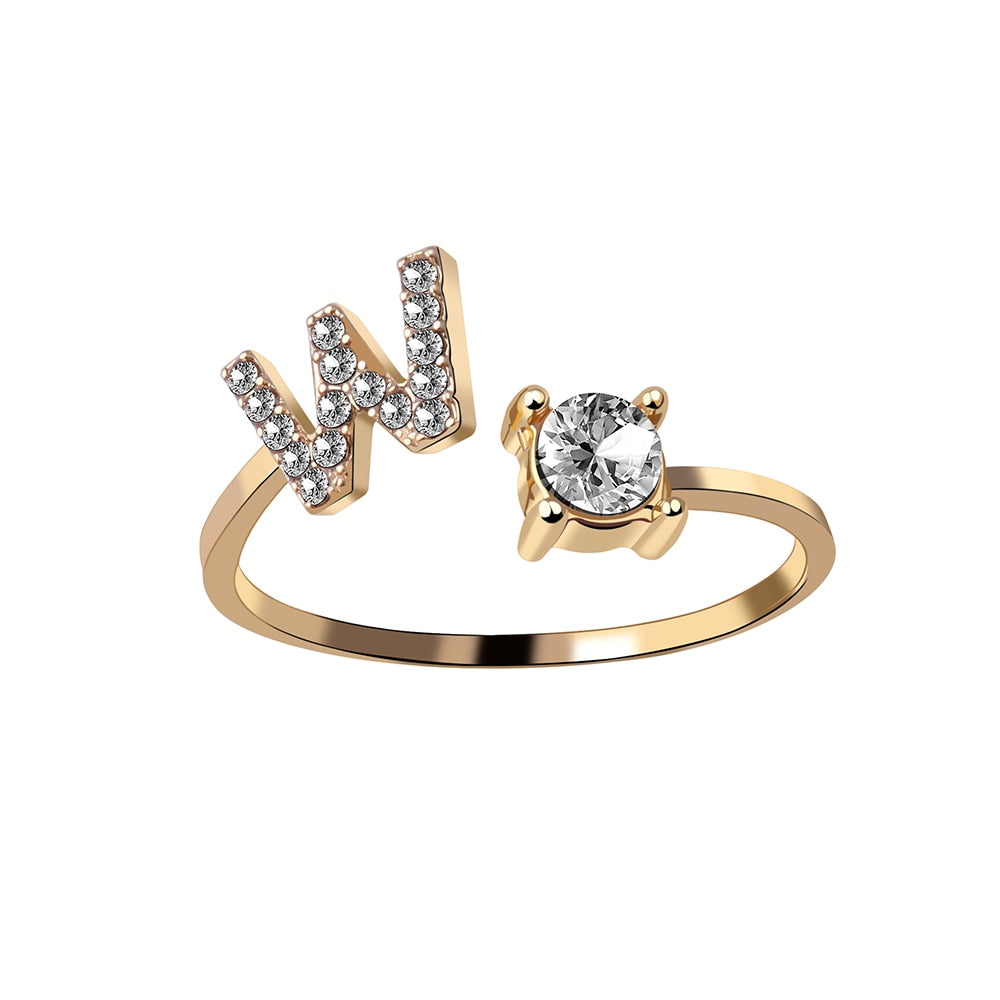 1PC Shining Rhinestone Mosaic 26 Letters Initial Ring New Fashion Opening Cuff Ring For Women Charm Jewelry Gift