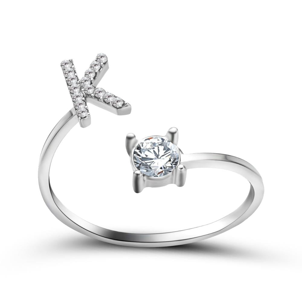 1PC Shining Rhinestone Mosaic 26 Letters Initial Ring New Fashion Opening Cuff Ring For Women Charm Jewelry Gift