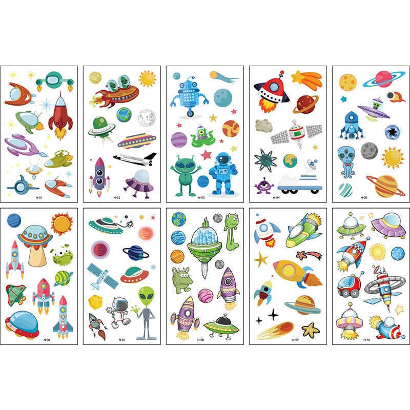 10Sheets/lot Children Cute Cartoon Unicorn Temporary Tattoo Stickers Baby Shower Kids Body Makeup Sticker Tattoos Mermaid Party