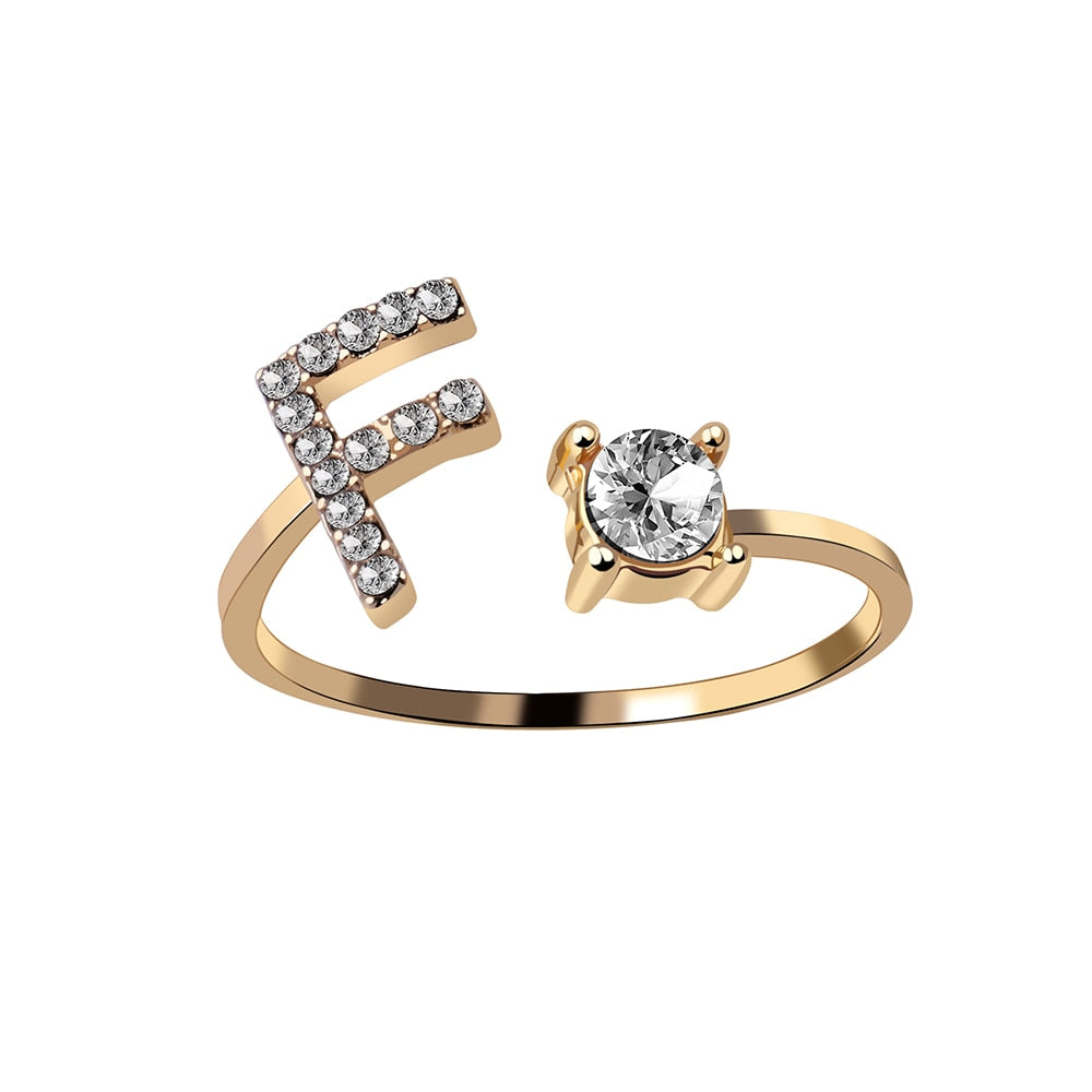 1PC Shining Rhinestone Mosaic 26 Letters Initial Ring New Fashion Opening Cuff Ring For Women Charm Jewelry Gift