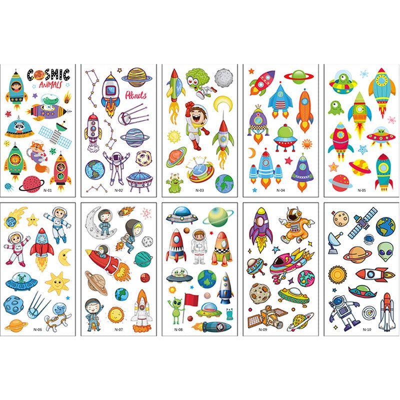 10Sheets/lot Children Cute Cartoon Unicorn Temporary Tattoo Stickers Baby Shower Kids Body Makeup Sticker Tattoos Mermaid Party