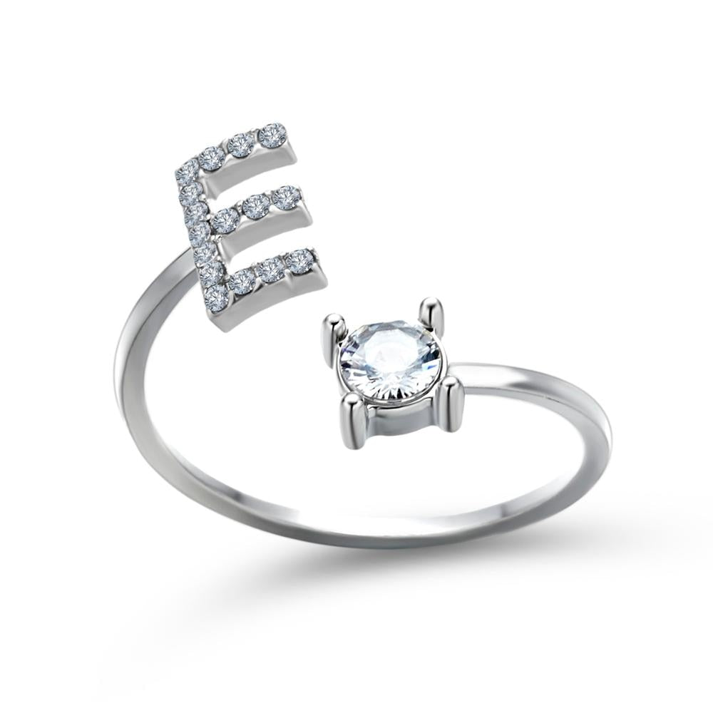 1PC Shining Rhinestone Mosaic 26 Letters Initial Ring New Fashion Opening Cuff Ring For Women Charm Jewelry Gift