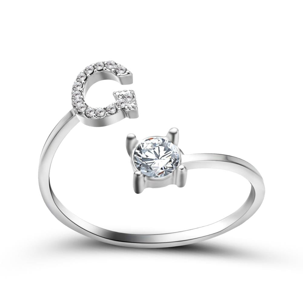 1PC Shining Rhinestone Mosaic 26 Letters Initial Ring New Fashion Opening Cuff Ring For Women Charm Jewelry Gift
