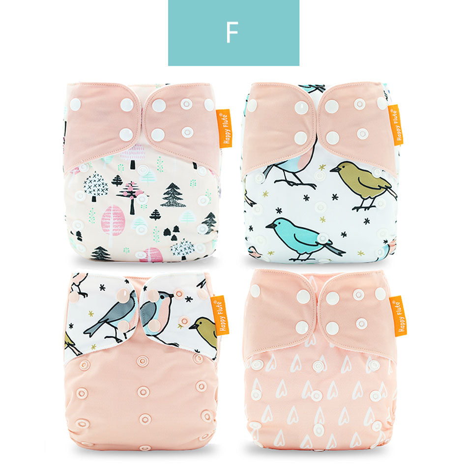 Happyflute 2023 4pcs/set Washable Eco-friendly Baby Cloth Diaper Ecological Adjustable Nappy Reusable Diaper Fit 0-2year 3-15kg