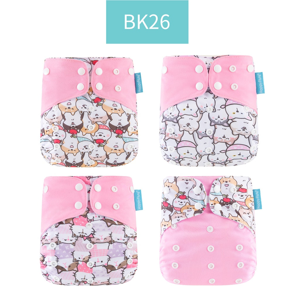 Happyflute 2023 4pcs/set Washable Eco-friendly Baby Cloth Diaper Ecological Adjustable Nappy Reusable Diaper Fit 0-2year 3-15kg