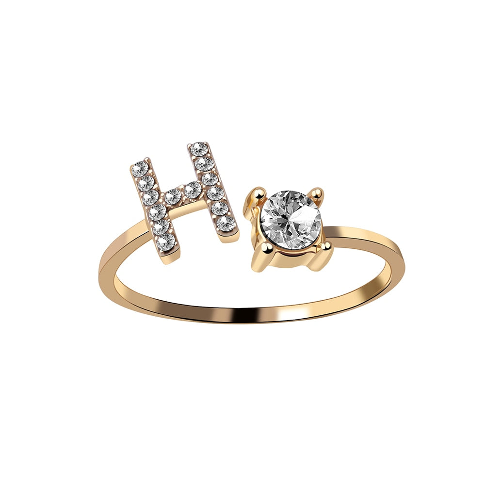 1PC Shining Rhinestone Mosaic 26 Letters Initial Ring New Fashion Opening Cuff Ring For Women Charm Jewelry Gift