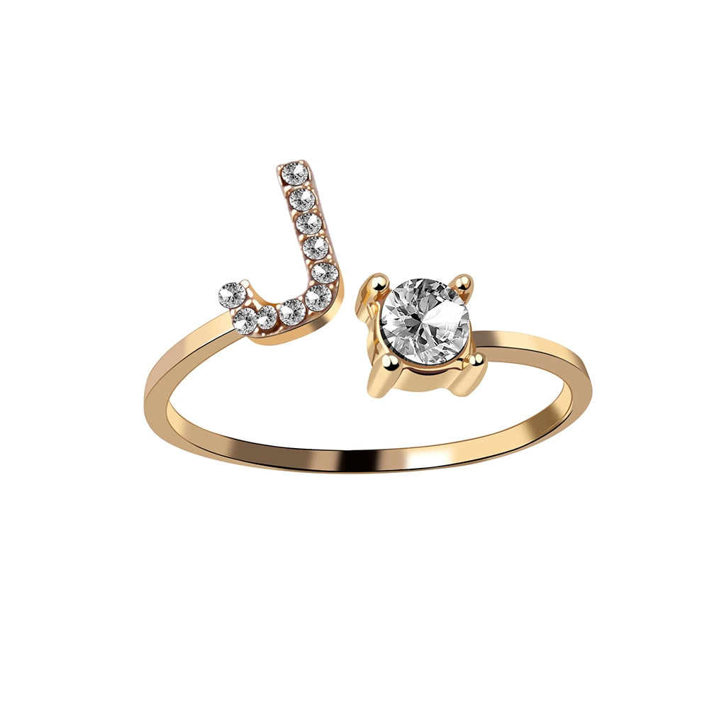 1PC Shining Rhinestone Mosaic 26 Letters Initial Ring New Fashion Opening Cuff Ring For Women Charm Jewelry Gift