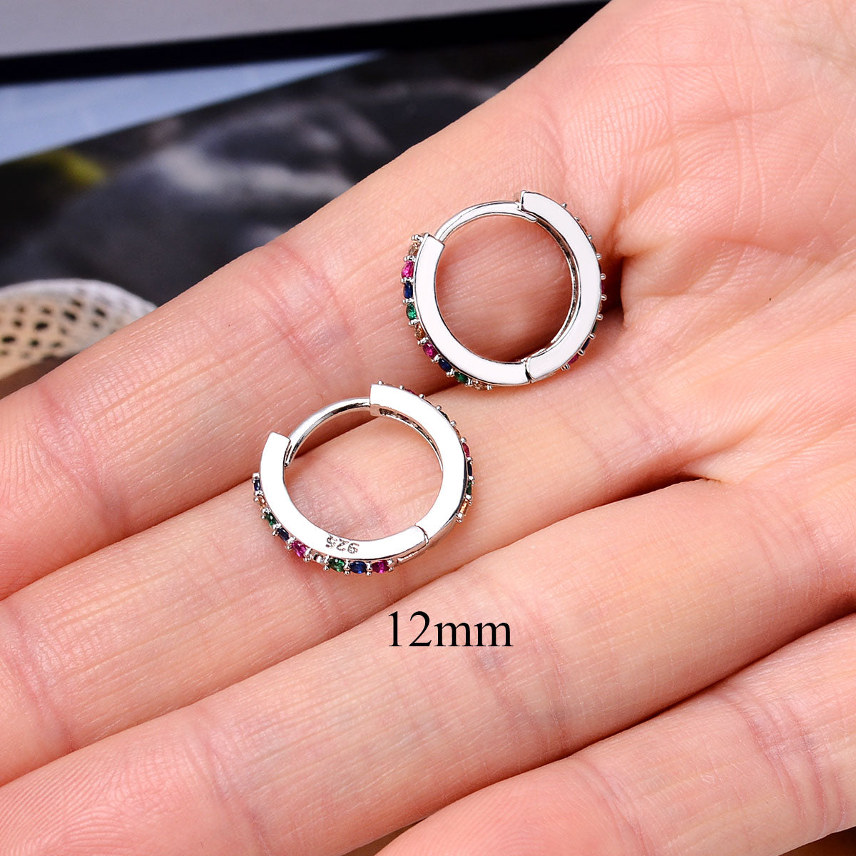 Rainbow CZ Huggies Hoop Earrings Girl Tiny Rings Cartilage Small Helix Piercing Tragus Conch Earlobe Circle Men Hoops Arete