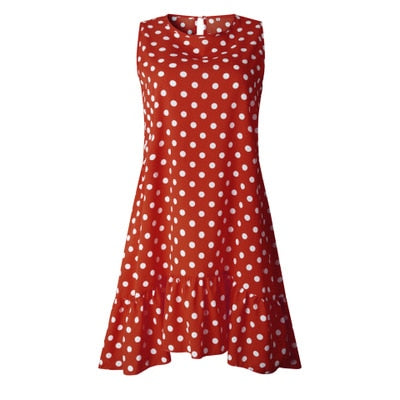 Robe à volants pour femmes, tenue décontractée, Slim, mince, plage, fête, col rond, Mini, motifs à pois, printemps, été, 2021