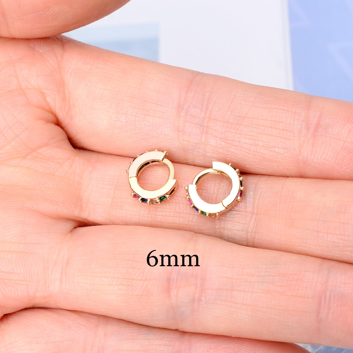 Rainbow CZ Huggies Hoop Earrings Girl Tiny Rings Cartilage Small Helix Piercing Tragus Conch Earlobe Circle Men Hoops Arete