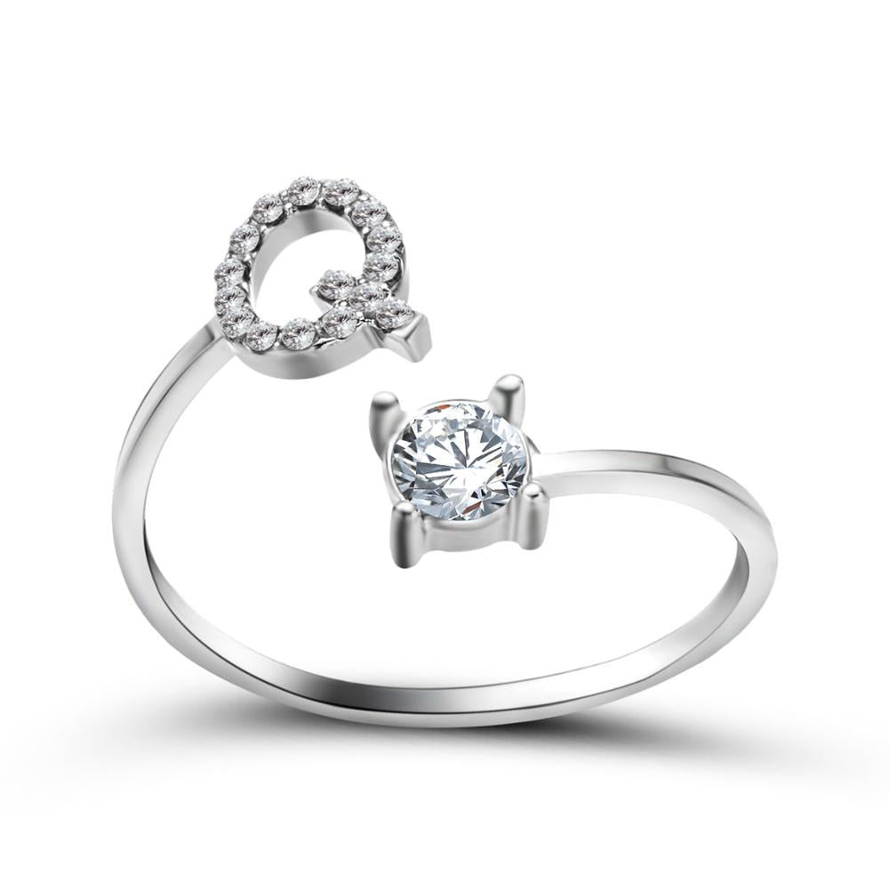 1PC Shining Rhinestone Mosaic 26 Letters Initial Ring New Fashion Opening Cuff Ring For Women Charm Jewelry Gift