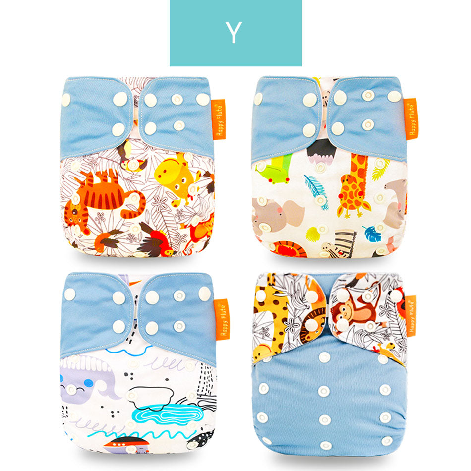 Happyflute 2023 4pcs/set Washable Eco-friendly Baby Cloth Diaper Ecological Adjustable Nappy Reusable Diaper Fit 0-2year 3-15kg