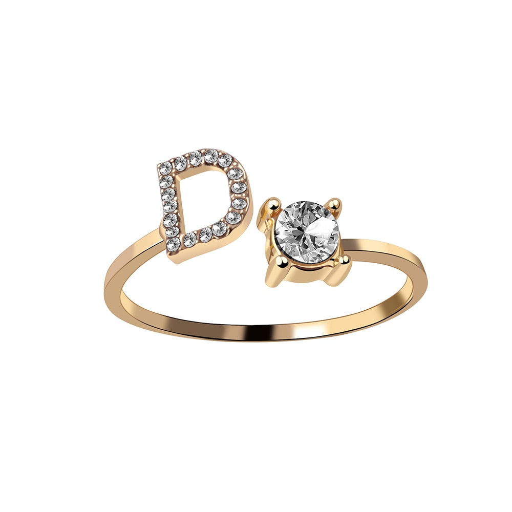 1PC Shining Rhinestone Mosaic 26 Letters Initial Ring New Fashion Opening Cuff Ring For Women Charm Jewelry Gift