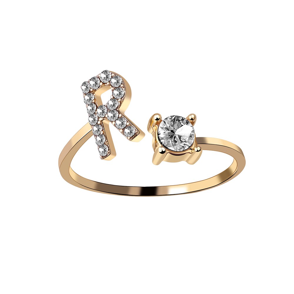 1PC Shining Rhinestone Mosaic 26 Letters Initial Ring New Fashion Opening Cuff Ring For Women Charm Jewelry Gift
