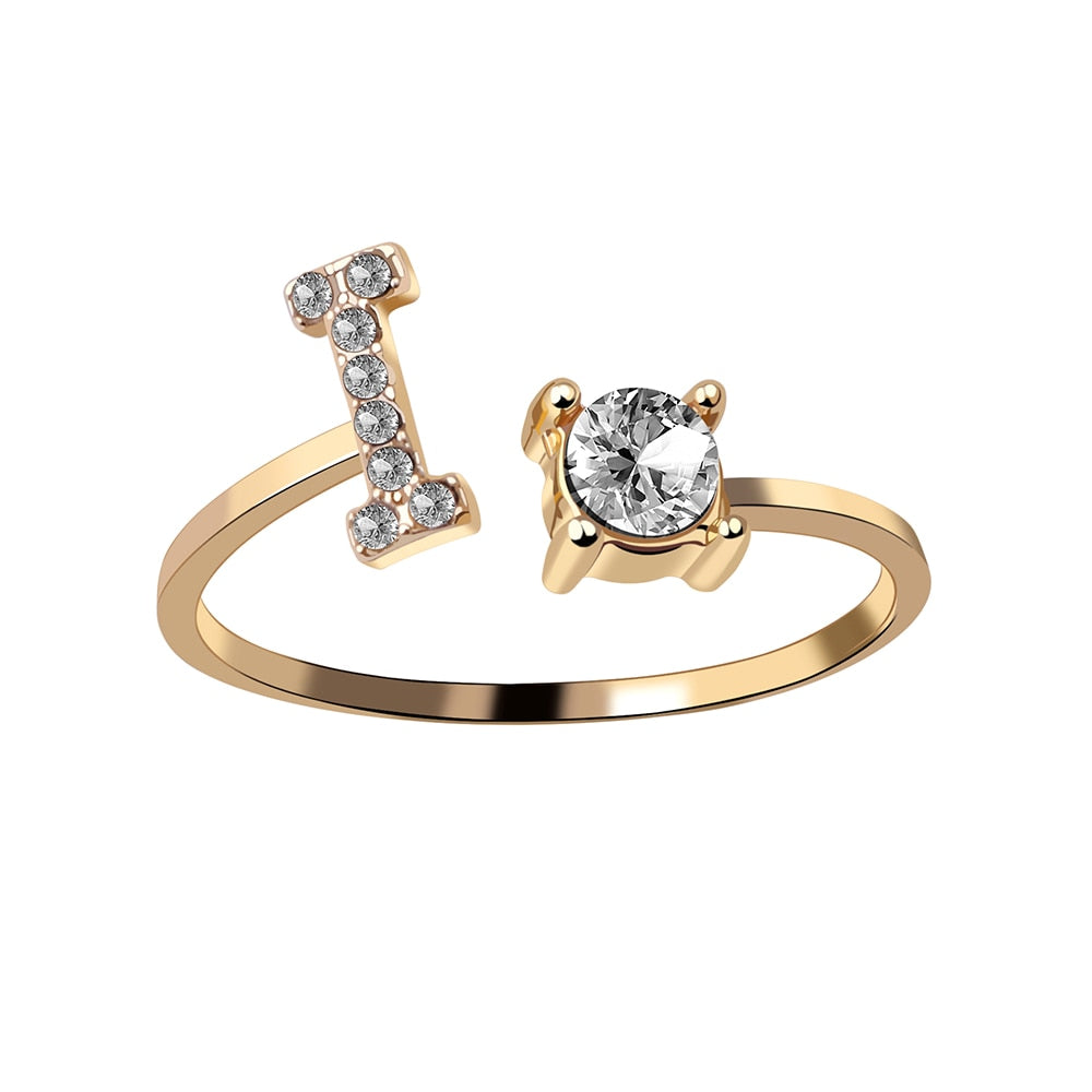 1PC Shining Rhinestone Mosaic 26 Letters Initial Ring New Fashion Opening Cuff Ring For Women Charm Jewelry Gift