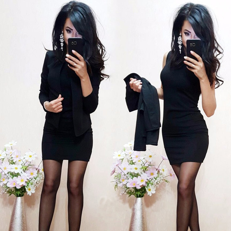 Women Sleeveless Dress For Businesss Tracksuit 2 Piece Set Ladies Dress Suit For Work Full Sleeve Blazer Women Set