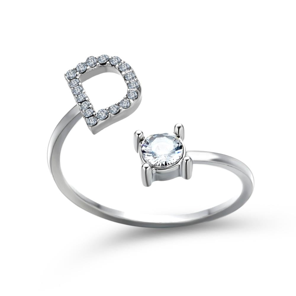 1PC Shining Rhinestone Mosaic 26 Letters Initial Ring New Fashion Opening Cuff Ring For Women Charm Jewelry Gift