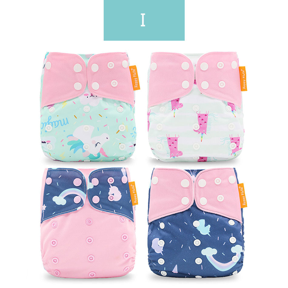 Happyflute 2023 4pcs/set Washable Eco-friendly Baby Cloth Diaper Ecological Adjustable Nappy Reusable Diaper Fit 0-2year 3-15kg
