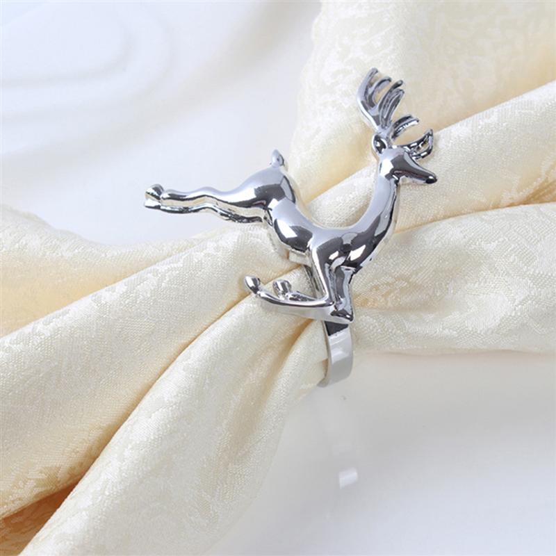 8 PCS Elk Deer Napkin Rings Table Decorative Ornament For Christmas Wedding Parties Everyday Use Fawn Napkin Ring (Silver)