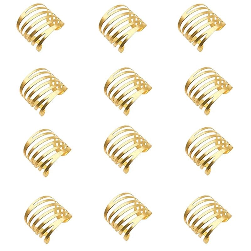 12pcs Back Pattern Wedding Napkin Rings Table Decoration Hollow Out Family Gatherings Everyday Use Napkin Buckle Holder