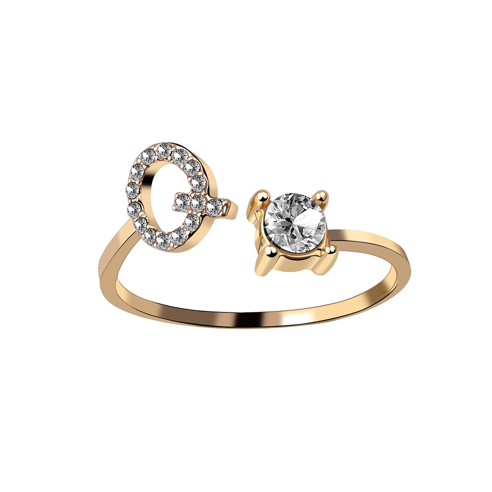 1PC Shining Rhinestone Mosaic 26 Letters Initial Ring New Fashion Opening Cuff Ring For Women Charm Jewelry Gift