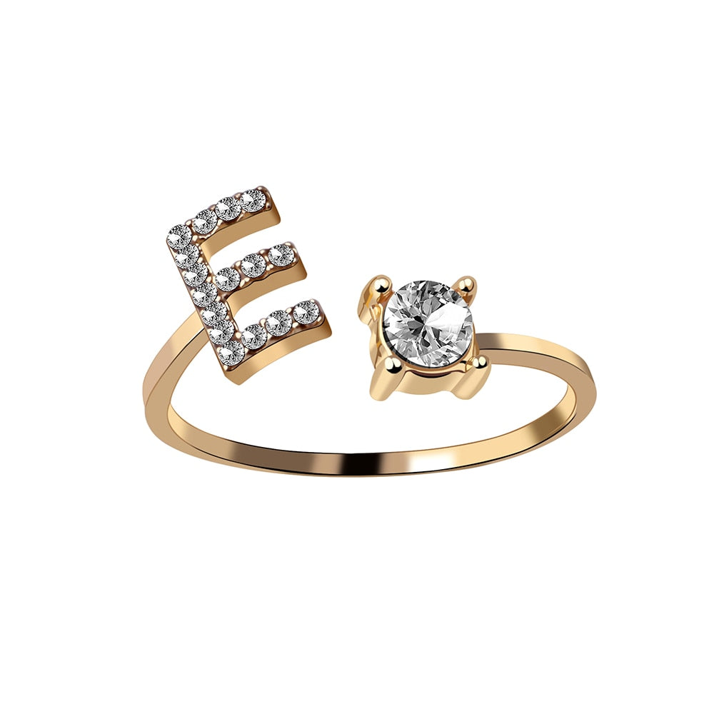 1PC Shining Rhinestone Mosaic 26 Letters Initial Ring New Fashion Opening Cuff Ring For Women Charm Jewelry Gift