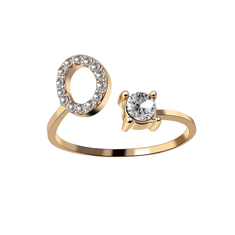 1PC Shining Rhinestone Mosaic 26 Letters Initial Ring New Fashion Opening Cuff Ring For Women Charm Jewelry Gift
