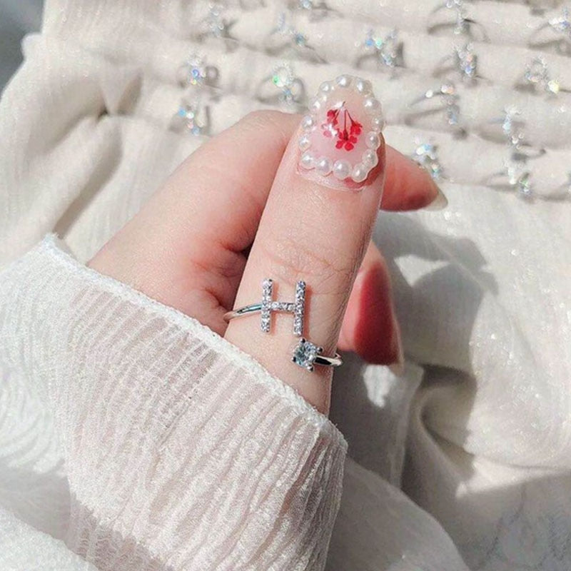 1PC Shining Rhinestone Mosaic 26 Letters Initial Ring New Fashion Opening Cuff Ring For Women Charm Jewelry Gift