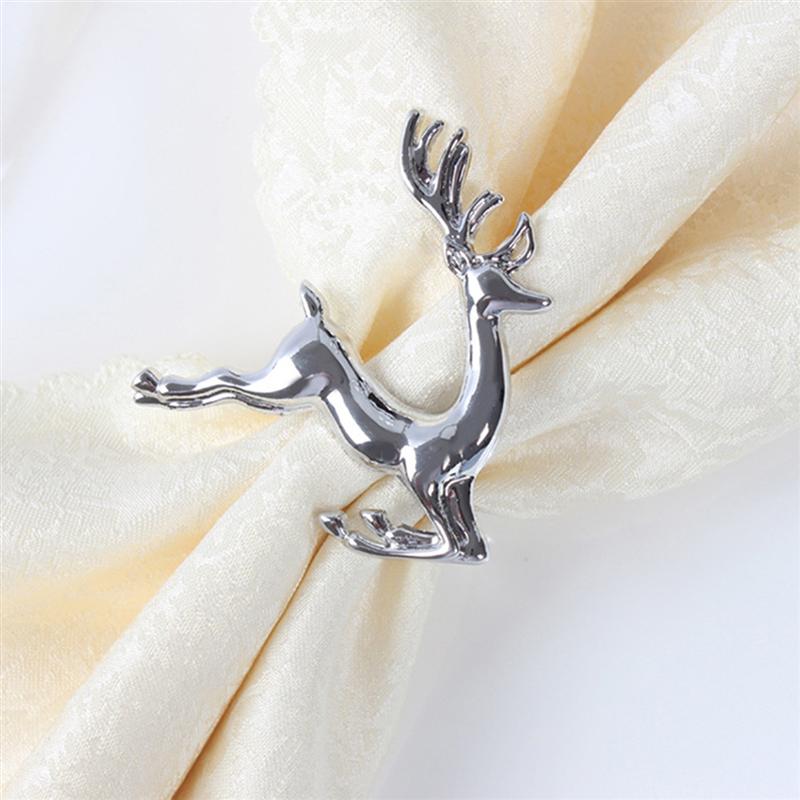 8 PCS Elk Deer Napkin Rings Table Decorative Ornament For Christmas Wedding Parties Everyday Use Fawn Napkin Ring (Silver)