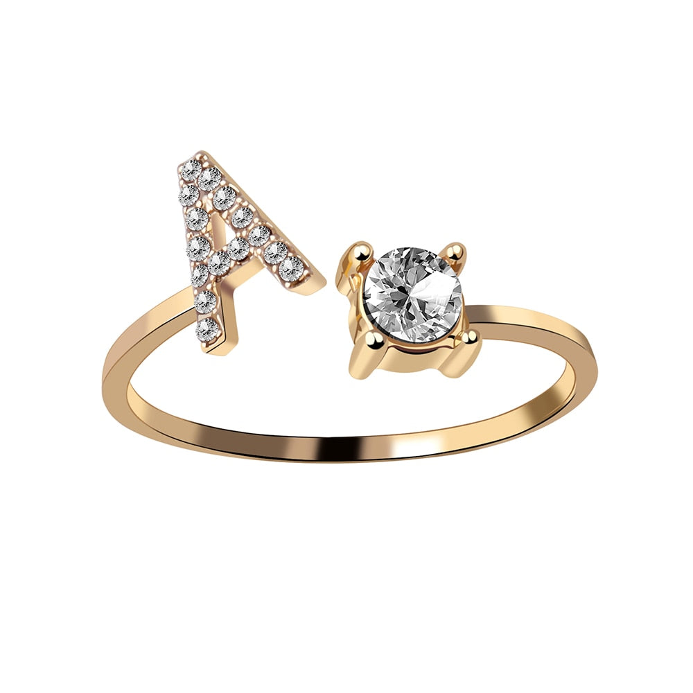 1PC Shining Rhinestone Mosaic 26 Letters Initial Ring New Fashion Opening Cuff Ring For Women Charm Jewelry Gift