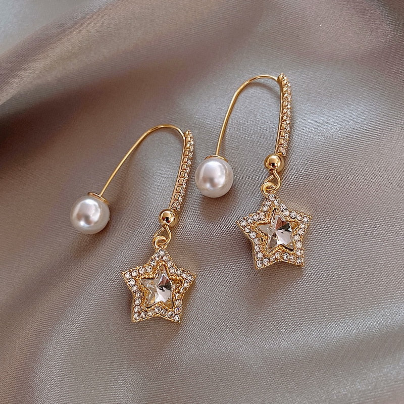 New Trendy Moon Dangle Earrings For Women Temperament Pearl Cherry Cat Rhinestone Pendant Earring Girl Party Jewelry Gift
