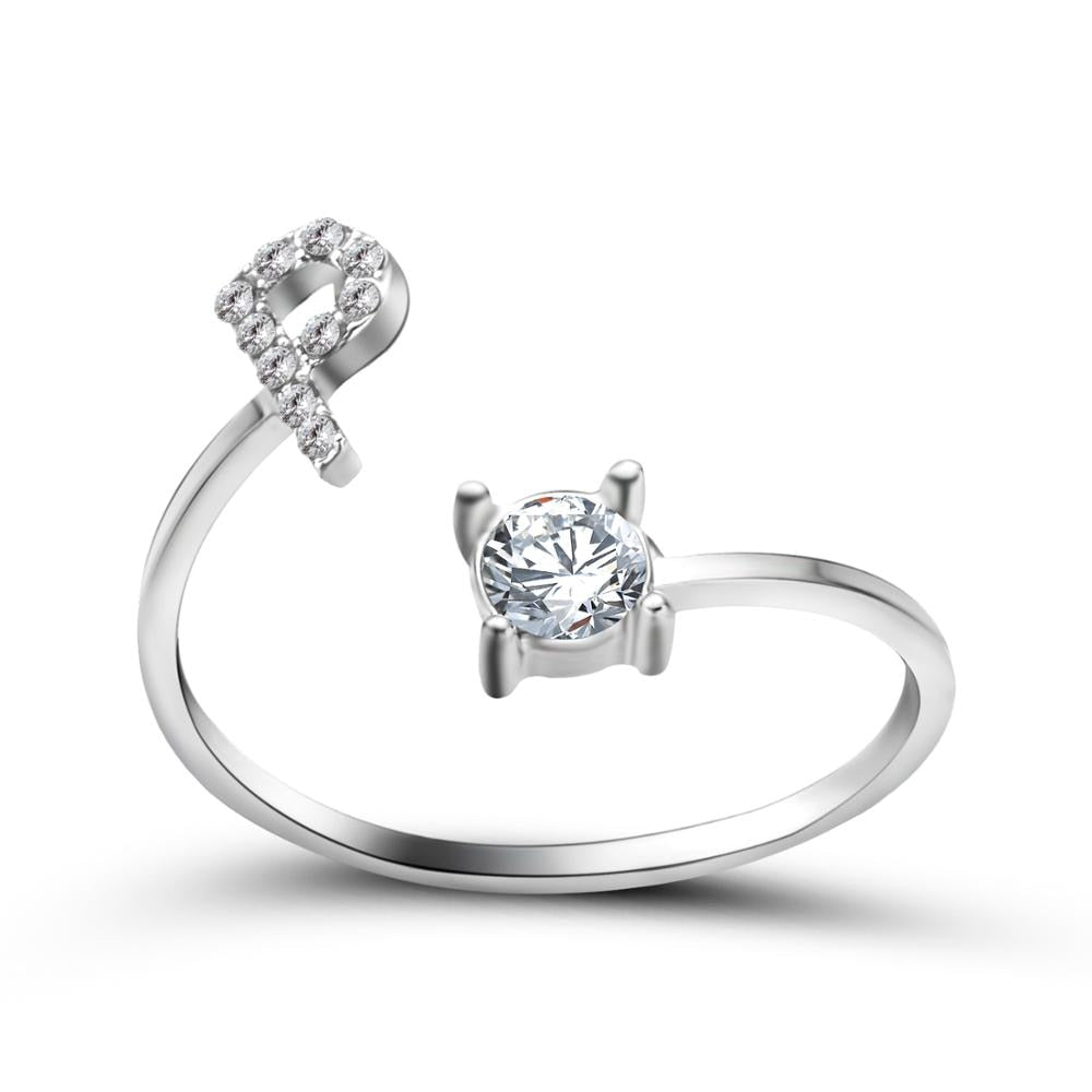 1PC Shining Rhinestone Mosaic 26 Letters Initial Ring New Fashion Opening Cuff Ring For Women Charm Jewelry Gift
