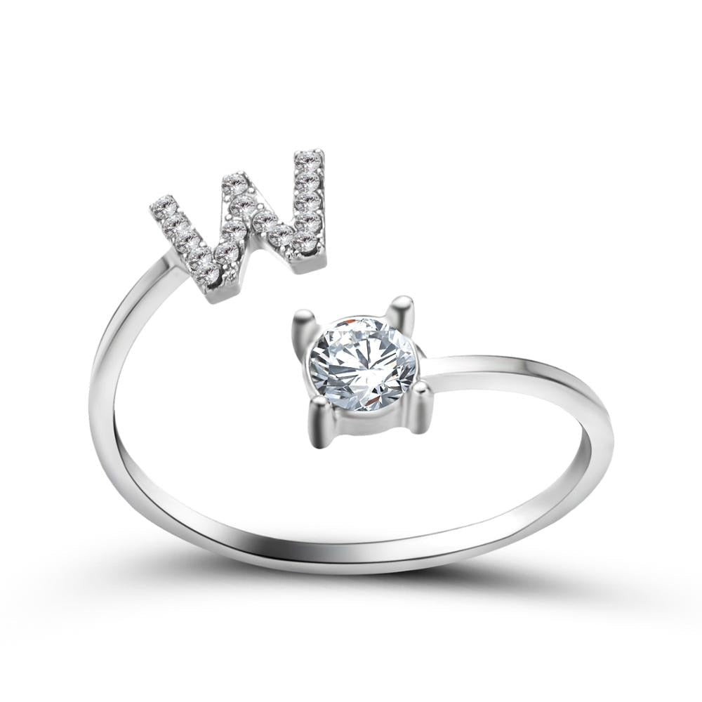 1PC Shining Rhinestone Mosaic 26 Letters Initial Ring New Fashion Opening Cuff Ring For Women Charm Jewelry Gift