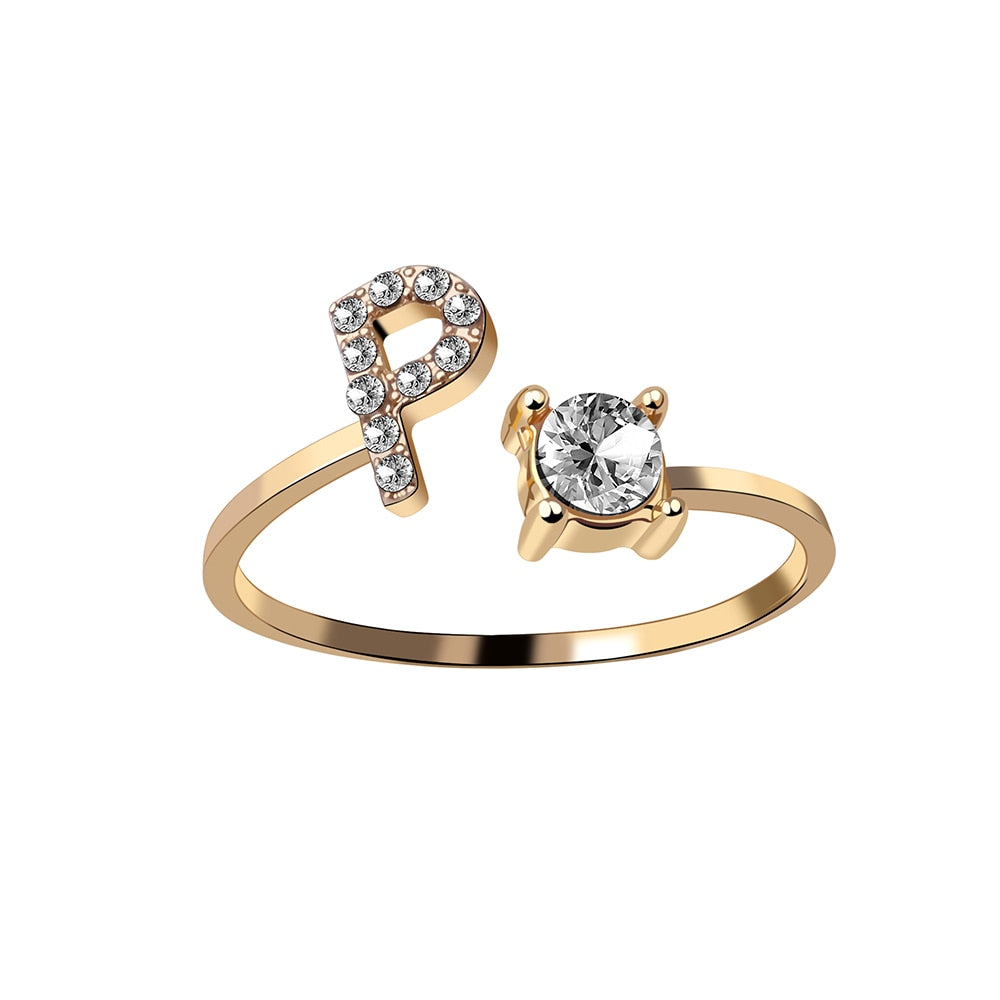 1PC Shining Rhinestone Mosaic 26 Letters Initial Ring New Fashion Opening Cuff Ring For Women Charm Jewelry Gift