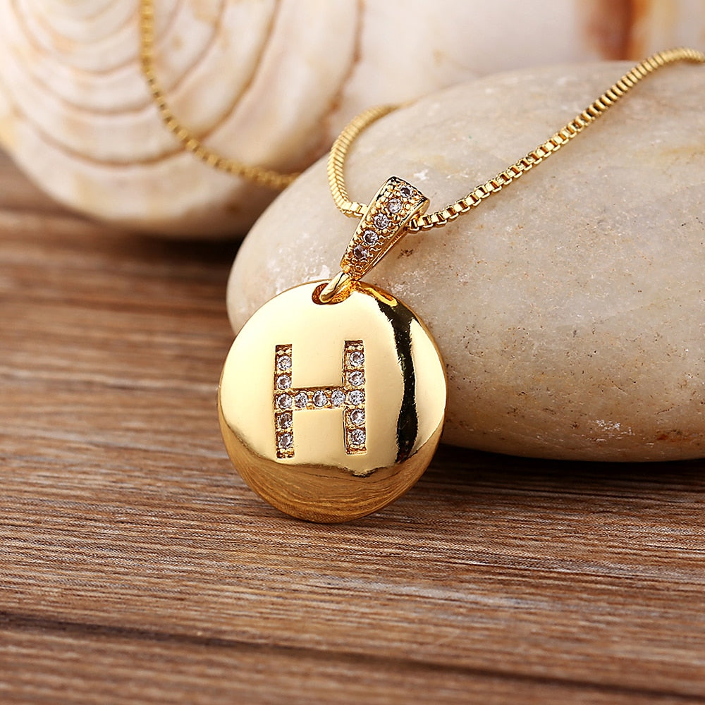 Nidin Top Quality Women Girls Initial Letter Necklace 26 A-Z Charm Neck Pendants Copper CZ Jewelry Personal Gifts Wholesale