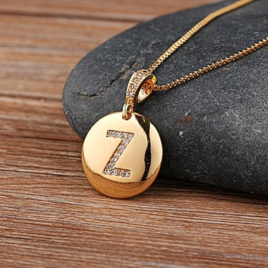 Nidin Top Quality Women Girls Initial Letter Necklace 26 A-Z Charm Neck Pendants Copper CZ Jewelry Personal Gifts Wholesale