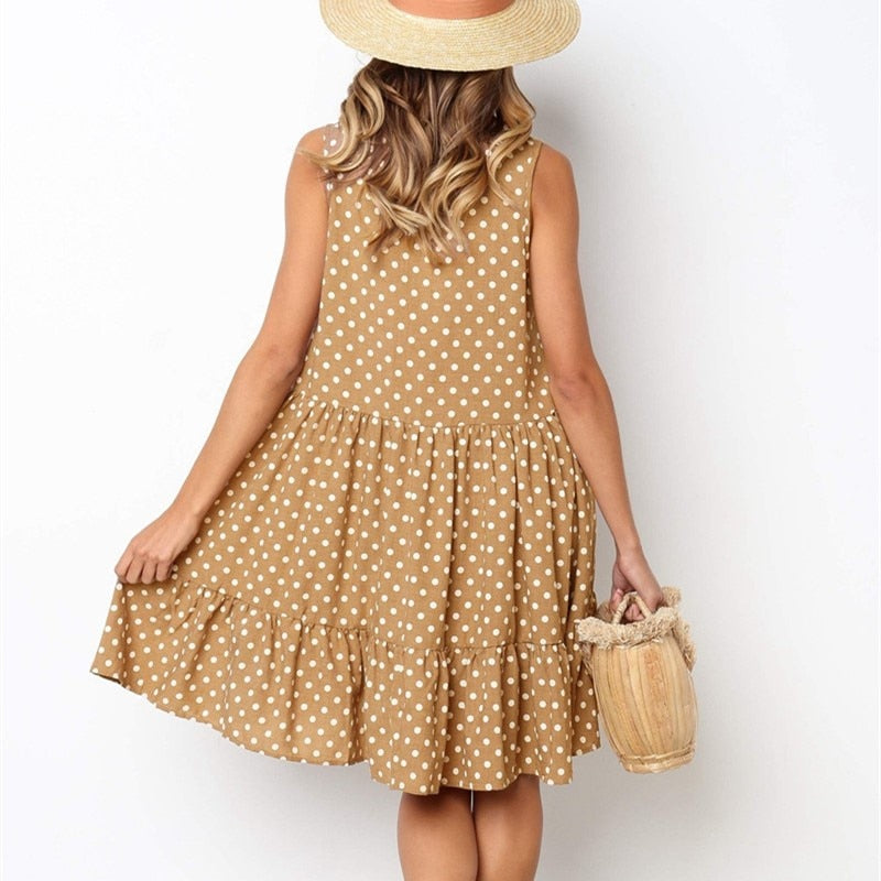 Robe à volants pour femmes, tenue décontractée, Slim, mince, plage, fête, col rond, Mini, motifs à pois, printemps, été, 2021