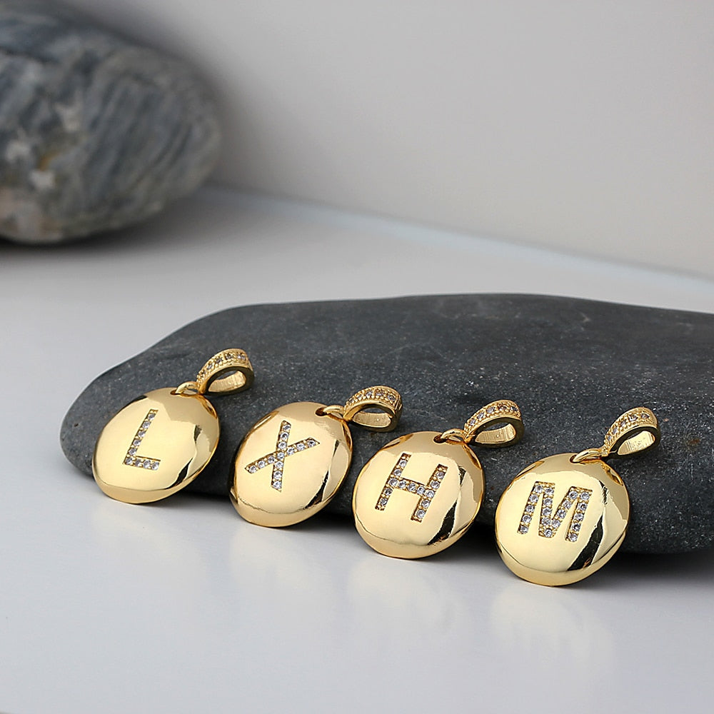 Nidin Top Quality Women Girls Initial Letter Necklace 26 A-Z Charm Neck Pendants Copper CZ Jewelry Personal Gifts Wholesale