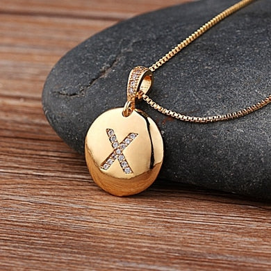 Nidin Top Quality Women Girls Initial Letter Necklace 26 A-Z Charm Neck Pendants Copper CZ Jewelry Personal Gifts Wholesale