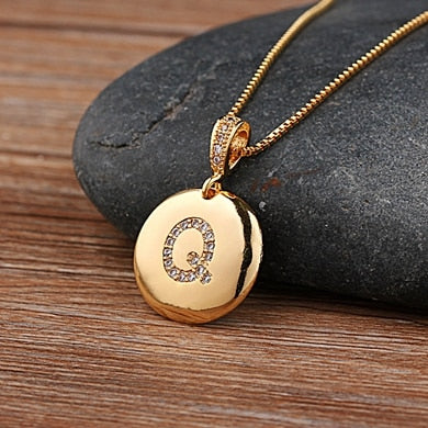 Nidin Top Quality Women Girls Initial Letter Necklace 26 A-Z Charm Neck Pendants Copper CZ Jewelry Personal Gifts Wholesale