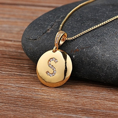 Nidin Top Quality Women Girls Initial Letter Necklace 26 A-Z Charm Neck Pendants Copper CZ Jewelry Personal Gifts Wholesale