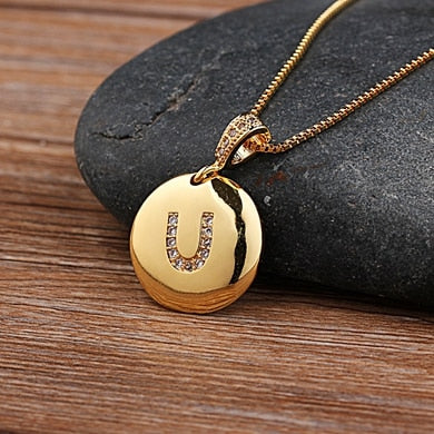 Nidin Top Quality Women Girls Initial Letter Necklace 26 A-Z Charm Neck Pendants Copper CZ Jewelry Personal Gifts Wholesale