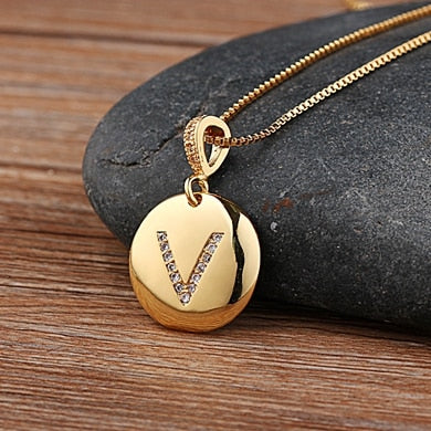 Nidin Top Quality Women Girls Initial Letter Necklace 26 A-Z Charm Neck Pendants Copper CZ Jewelry Personal Gifts Wholesale