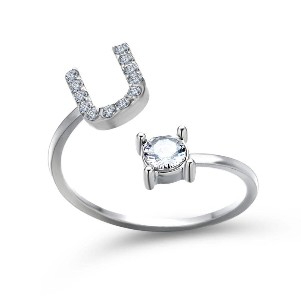 1PC Shining Rhinestone Mosaic 26 Letters Initial Ring New Fashion Opening Cuff Ring For Women Charm Jewelry Gift