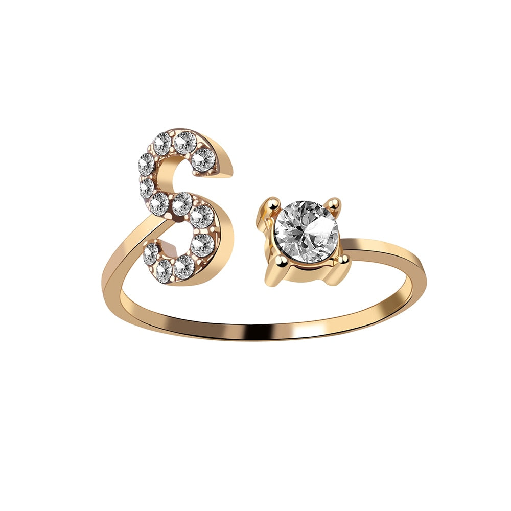 1PC Shining Rhinestone Mosaic 26 Letters Initial Ring New Fashion Opening Cuff Ring For Women Charm Jewelry Gift